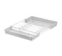 Spectrum Diversified Hexa Expandable Divided Drawer Organizer Tray Modern Kitchen Cutlery, Utensil, Silverware Holder, Cabinet Storage, 13 x 16, Clear Frost/Stone Gray