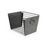 Spectrum Diversified Paws Macklin Basket Steel Bin with Cute Pawprint Design, Pet Accessory Rust-Resistant Finish, Cat & Dog Toy Organization & Storage, Medium, Industrial Gray