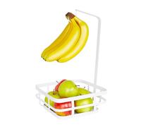 Spectrum Fruit Basket with Banana Hanger White, Modern Steel Wire Storage for Kitchen Counter, Scandinavian Fruit and Vegetable Basket with Banana Hook, Space Saving Kitchen Countertop Storage