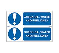 Spectrum Industrial 0500 Check Oil, Water And Fuel Daily Safety Sign, Self-Adhesive Semi-Rigid PVC, 300mm x 100mm, 2 Per Sheet, Multi-Colour, 300 x 200 mm