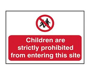 Spectrum Industrial 4054 "Children Are Strictly Prohibited From Entering This Site" Self Adhesive PVC Sign, Multi-Colour, 600 x 400 mm