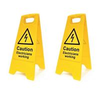 Spectrum Industrial Caution Electricians Working Floor Sign - Pack Of 2 Heavy Duity A Boards - Double-Sided Warning Display