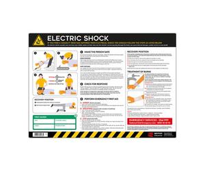 Spectrum Industrial Electric Shock Safety Poster, A2 Anti Scuff Pvc, Electrical Hazard Warning Sign, Guidance For Workplace Compliance