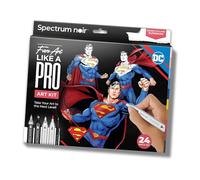 Spectrum Noir DC Comics Superman Art Colouring Set - Fan-Art Like a Pro Kit 24 Pieces Including Premium Colouring Book, Art Markers & Liner Pens