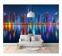 SPECUFX 3D Mural Self-Adhesive Wallpaper for Living Room Bedroom Reflection of Modern City Buildings at Night 100x70cm Background Picture Wall Photo Poster
