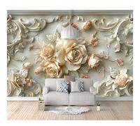 SPECUFX 3D Photo Self-Adhesive Wallpaper Embossed White Flowers, Rose Beige 100x70cm Boy and Girl Mural Waterproof Custom Art Poster Kindergarten Childre