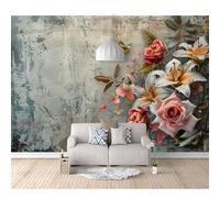 SPECUFX 3D Self-Adhesive Wallpaper Vintage Floral Rose Concrete 100x70cm Bedroom murals Boys and Girls Room Decor Home Living tv Background Large Wall Mural