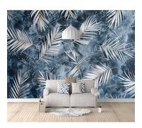 SPECUFX Custom Cafe Hotel Bar Interior 3D Self-Adhesive Wallpaper Mural Wall Sticker Silver Leaves Gray-Blue 100x70cm Background for Office Dining