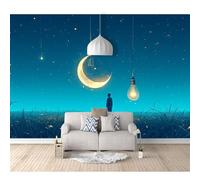 SPECUFX Murals Photo Self-Adhesive Wallpaper Abstract Light Bulb Moon Fantasy Night Scene 100x70cm 3D Mural Wall Art Poster Picture Boy Girl Bedroom Gift Decoration Stickers