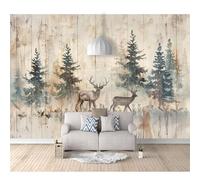 SPECUFX Photo Self-Adhesive Wallpaper Mural 3D Vintage Wood Grain Animal Deer Forest 100x70cm Wall Poster Tv Background Decorative Decal Art for Room Living Bedroom Restaurant Office