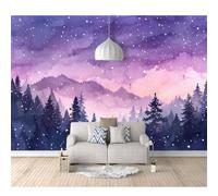 SPECUFX Photo Self-Adhesive Wallpaper Purple Forest Sky Stars 100x70cm Pattern Mural Picture Murals 3D Living Room The Wall for Bedroom Border