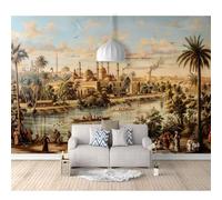 SPECUFX Photo Self-Adhesive Wallpaper Vintage Water Building Palm Tree Landscape 100x70cm Pattern Mural Picture Murals 3D Living Room The Wall for Bedroom Border