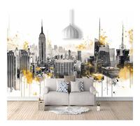 SPECUFX Room Self-Adhesive Wallpaper Girl Bedroom Gold, Black, White, Watercolor City Building 100x70cm Boy Custom 3D Living The Wall for Bedroom