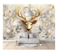 SPECUFX Self-Adhesive Wallpaper 3D Photo Vintage Foliage Writing Golden Deer 100x70cm Mural Kitchen Bedroom Wall Living Room The for Office Dining