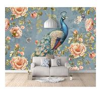 SPECUFX Self-Adhesive Wallpaper 3D Photo Vintage Peacock Animal Bird Flowers 100x70cm Mural Kitchen Bedroom Wall Living Room The for Office Dining