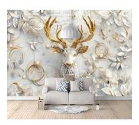SPECUFX Self-Adhesive Wallpaper 3D Wall Murals Vintage Foliage Writing Golden Deer 100x70cm Suitable for Living Room and Bedroom Tv Background Art Posters