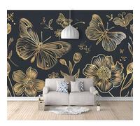 SPECUFX Self-Adhesive Wallpaper 3D Wall Murals Vintage Golden Plant Butterfly Dark Color 100x70cm Photo Decor Paintings Mural Suitable for Living Room and Bedroom Tv Background