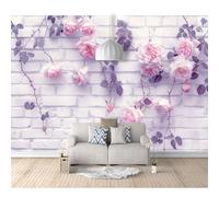 SPECUFX Tv Background Self-Adhesive Wallpaper Pink Roses and White Bricks 100x70cm Living Room Decoration 3D Mural Bedroom Wall Photo Art