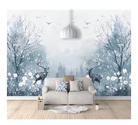 SPECUFX Wall Mural 3D Photo Self-Adhesive Wallpaper Winter Forest Wildlife Deer Birds 100x70cm Background Art for Living Room Bedroom Tv Office Restaurant Posters