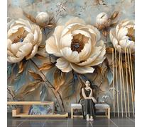 SPECUFX Wall Mural Photo Wallpaper Retro Floral Leaves Golden Gray Decor Mural Wallpaper for Bedroom Adults Living Room Wall Photo Wall Art