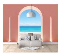 SPECUFX Wall Mural Self-Adhesive Wallpaper Photo 3D Print Optical Illusion Pink Arches sea View 100x70cm Painting Art Living Room Tv Background Papers Office Bedroom Home Decoration