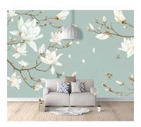 SPECUFX Wall Mural Self-Adhesive Wallpaper Photo 3D Print Vintage Flowers and Birds Beige Cyan 100x70cm Painting Art Living Room Tv Background Papers Office Bedroom Home Decoration