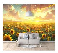 SPECUFX Wall Mural Self-Adhesive Wallpaper Watercolor Sunflower Floral Landscape 100x70cm Photo Feature 3D Wall-Art Murals Bedroom Living Room Posters