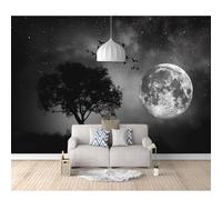 SPECUFX Wall Murals Self-Adhesive Wallpaper Black and White Trees Moon Night Scene 100x70cm for Bedroom 3D Render Stickers Decals Posters