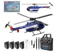 SpedUpX C186MAX BO105 New RC Helicopter, 1/48 6G Gyro 2.4G 4CH Single Flybarless Helicopter with Free Optical Flow Positioning Low Voltage Alarm One Click Function - RTF RC Version/4 Battery
