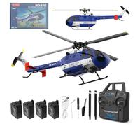 SpedUpX C186MAX BO105 New RC Helicopter, 1/48 6G Gyro 2.4G 4CH Single Flybarless Helicopter with Free Optical Flow Positioning Low Voltage Alarm One Click Function - Total Control/4 Battery