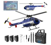SpedUpX C186MAX BO105 New RC Helicopter, 1/48 6G Gyro 2.4G 4CH Single Flybarless Helicopter with Free Optical Flow Positioning Low Voltage Alarm One Click Function - Total Control/3 Battery