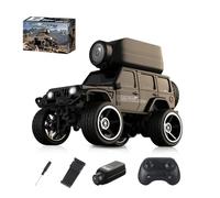 SpedUpX KF32 1:64 Die-Cast RC Crawler with Camera, Full-Scale 4WD Mini Desktop Off-Road Remote Control Car, High-Performance Racing Model(Black)