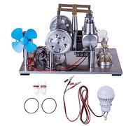 SpedUpX Stirling Engine Kit, ENJOMOR Balance Type Two Cylinder Hot Air Stirling Engine Generator Model with Fan Voltage Meter Bulb, Educational Physics Experiment Kit