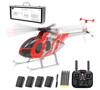 SpedUpX YU XIANG F119S MD500 Remote Control Helicopter, 1/16 2.4G 9CH 250-Class 6-Axis Gyro Military RC Helicopter with 6G/3D Switchable Modes and Optical Flow for Adult(Red & Sliver/4 Battery)