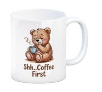 speecheese Bear with Mug - Shh Coffee First Mug Cute Novelty Mug for Morning Break or Office Use