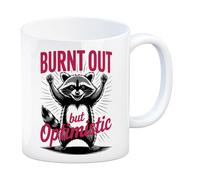 speecheese Burnt Out but Optimistic Mug for Office Employees - Motivational Raccoon Coffee or Tea Cup
