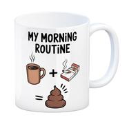 speecheese My Morning Routine Mug - Coffee + Cigarettes - Poo Unique Ceramic Coffee Cup for Caffeine Lovers
