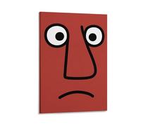 Speechless Face Poster Minimalist Cartoon Wall Art with Unhappy Expression on Red Background Abstract Line Drawing Funny Print for Bathroom Dorm Or Office Quirky Humor Decor Gift 08x12inch Frame