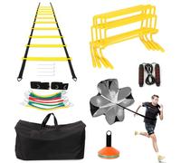 Speed Agility Training Equipment Set, Includes 4 Adjustable Hurdles, Agility Ladder, Leg Resistance Bands, Resistance Parachute, Jumping Rope & Carry Bag, 20 Disc Cones,Double Your Athletic Results