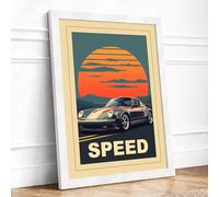 Speed and Sunset Retro Framed Wall Art Print A4 (29.7×21cm) White, Wall Decor for Living Room, Bedroom, Office & Home, Ready to Hang, Art Gift