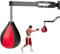 Speed Bag Boxing Set, Wall Mount Height Adjustable & Fold Speed Balls Boxing, Wall Bracket Reflex Bag for Adult Kids, Leather Punch Ball for Training, Fits Home Gym Workout