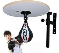 Speed Bag Platform Boxing Ball Leather MMA Muay Thai Training Punching Dodge Striking Kit with Free Hanging Swivel Workout Speedball Kicking Platform Equipment