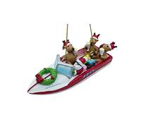 Speed Boat Santa and Reindeer Lake Party Boat Christmas Ornament