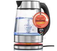 Speed-Boil Electric Kettle For Coffee & Tea - 1.7L Water Boiler 1500W, Borosilicate Glass, Easy Clean Wide Opening, Auto Shut-Off, Cool Touch Handle, LED Light. 360° Rotation, Boil Dry Protection
