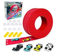 Speed Car Track(4 M) Toy for Racing, Classic Long Roll Up Race Track for Loops, Jumps, Ramps, with 4 Cars and 12 Suckers, for Family, Children, Boys, Girls, Red