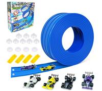 Speed Car Track(4 M) Toy for Racing, Classic Long Roll Up Race Track for Loops, Jumps, Ramps, with 4 Cars and 12 Suckers, for Family, Children, Boys, Girls, Blue