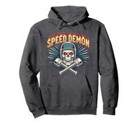 Speed Demon Hot Rod Skull for Men Racing Enthusiasts Pullover Hoodie, Adult Unisex, Dark Heather Grey, XL