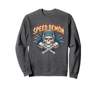 Speed Demon Hot Rod Skull for Men Racing Enthusiasts Sweatshirt, Adult Unisex, Dark Heather Grey, XXL