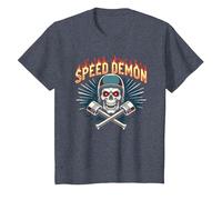 Speed Demon Hot Rod Skull for Men Racing Enthusiasts T-Shirt, Kids, Heather Blue, 10 Years