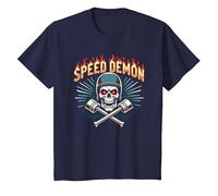 Speed Demon Hot Rod Skull for Men Racing Enthusiasts T-Shirt, Kids, Navy, 3 Years